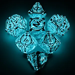 Vine Theme Glow-in-Dark Hollow Metal Polyhedral Dice Set - for Dungeons and Dragons RPG Games, Halloween Gift for Role-Playing Fans