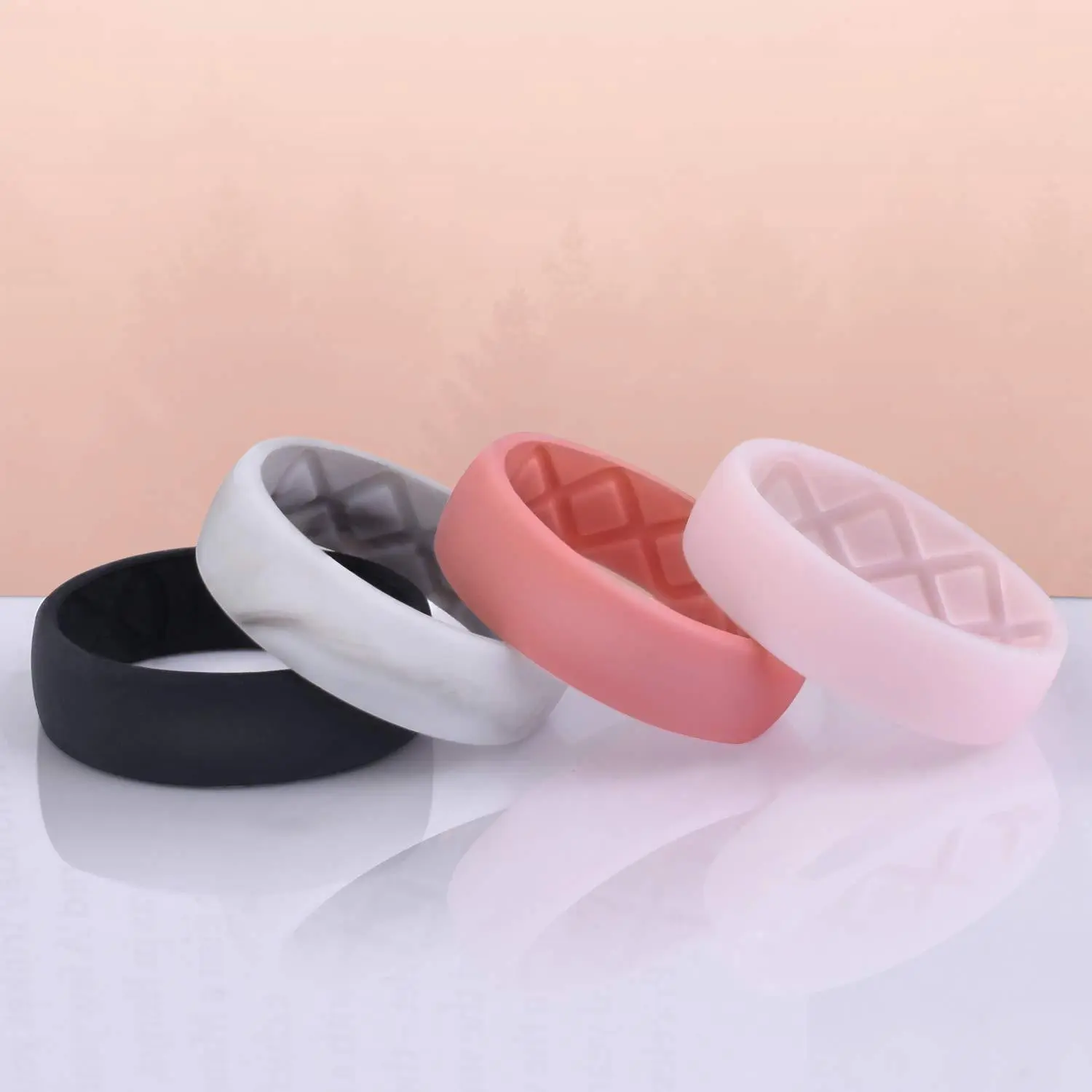 2026 New Soft Silicone Breathing Stackable Rings Set (4Pcs) - Unisex Dopamine Color Sport Jewelry, Inner Air Texture, Lightweight Durable Fitness Accessories, Perfect Couple Small Gift