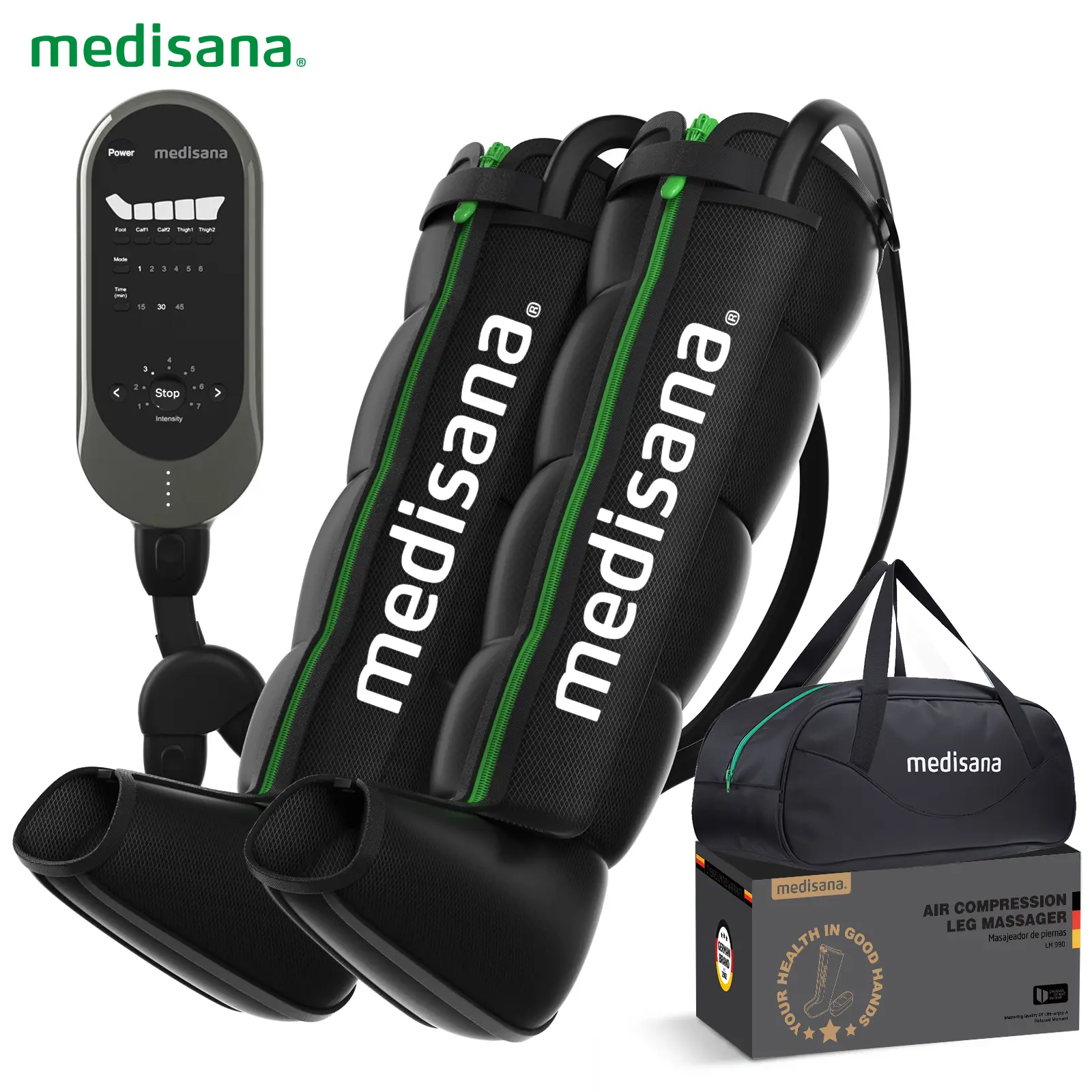 Medisana Leg Compression Massager for Circulation with 6 Modes and 7 Intensity Levels for Calves Thighs and Feet Rechargeable Full Leg Massager for Athletes, Muscle Recovery & Pain Relief The Best Gifts for Outdoor Sports Father's Day Gift 2 Year Warranty