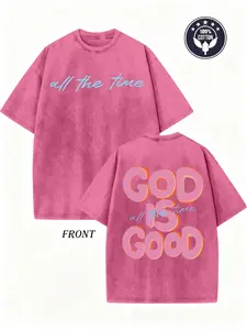 Men's & Women's Oversized 230gsm Heavyweight Washed T-Shirt GOD IS GOOD Double-Sided Graphic Print Retro Vintage Streetwear Loose Fit Round Neck Short Sleeve 100% Cotton