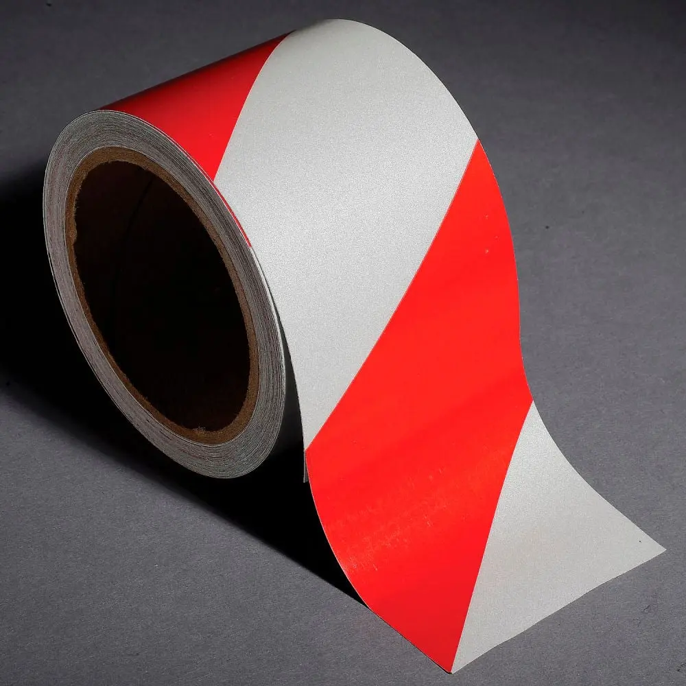 Top Tape & Label 331039 Incom Reflective Striped Safety Tape - Red & White, 3 in. x 30 ft, 1 Roll, Reflective Tape