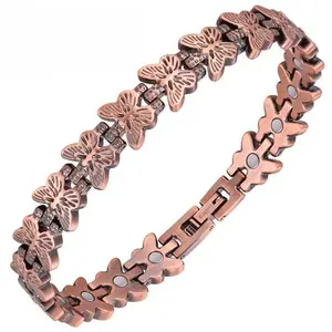 Copper Bracelets for Women, 99.99% Pure Copper Magnetic Bracelets with 3500 Gauss Neodymium Magnets with Adjustable Free Sizing Tool, Butterfly Pattern