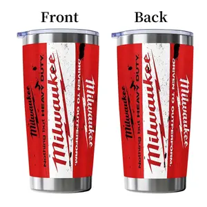 1pc 20oz Milwaukee tool-style stainless steel insulated cup with vintage retro print - a portable water bottle for car use, an industrial-style personalized water cup, a gift for tool enthusiasts.
