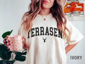 Comfort Colors® Vintage SJM- Terrasen T-shirt, Ivory, Graphic Crew Neck, 3/4 Length, Machine Washable, Casual Cotton Tee for Reading Lovers