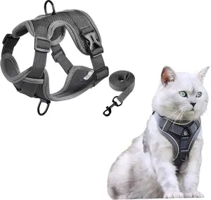 Cat Chest Harness and Leash, Anti-Escape Adjustable Soft mesh cat Leash and Chest Harness Set for All Types of Cats cat Vests