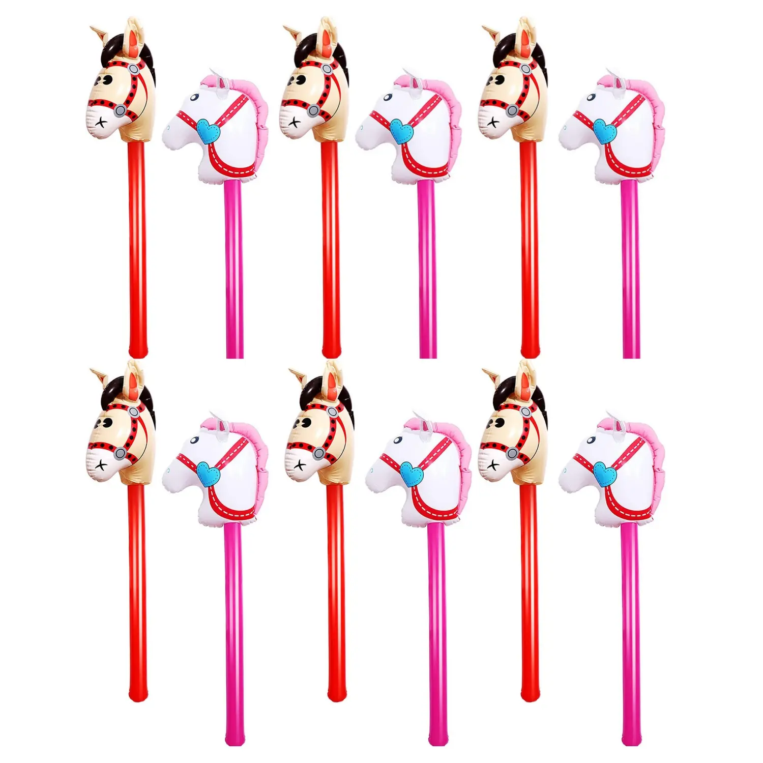 12Pack Inflatable Stick Horse Inflatable Cowboy Cowgirl Horse Head Stick Pony Stick Balloon for Cowboy Theme Parties Christmas Birthday Pool Party Decoration (Pink and Red) 37.4inch - Home Improvement.