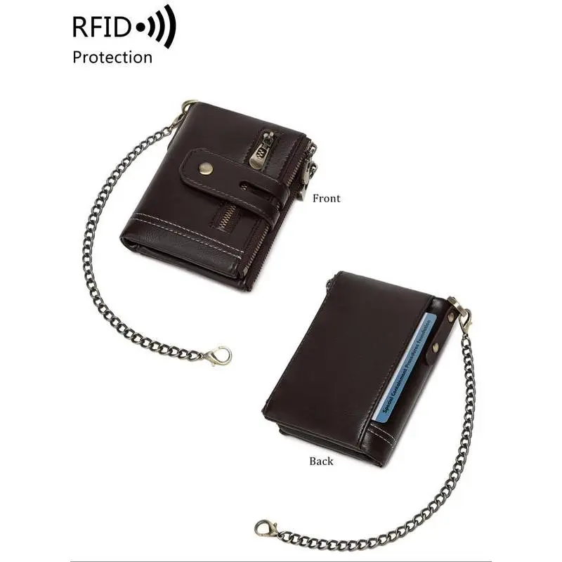 Men's Minimalist PU Leather Zipper Card Wallet with Chain Design - Slim, Durable, Versatile Minimalist Wallets for Outdoor Camping, Hiking, Daily Casual Carry