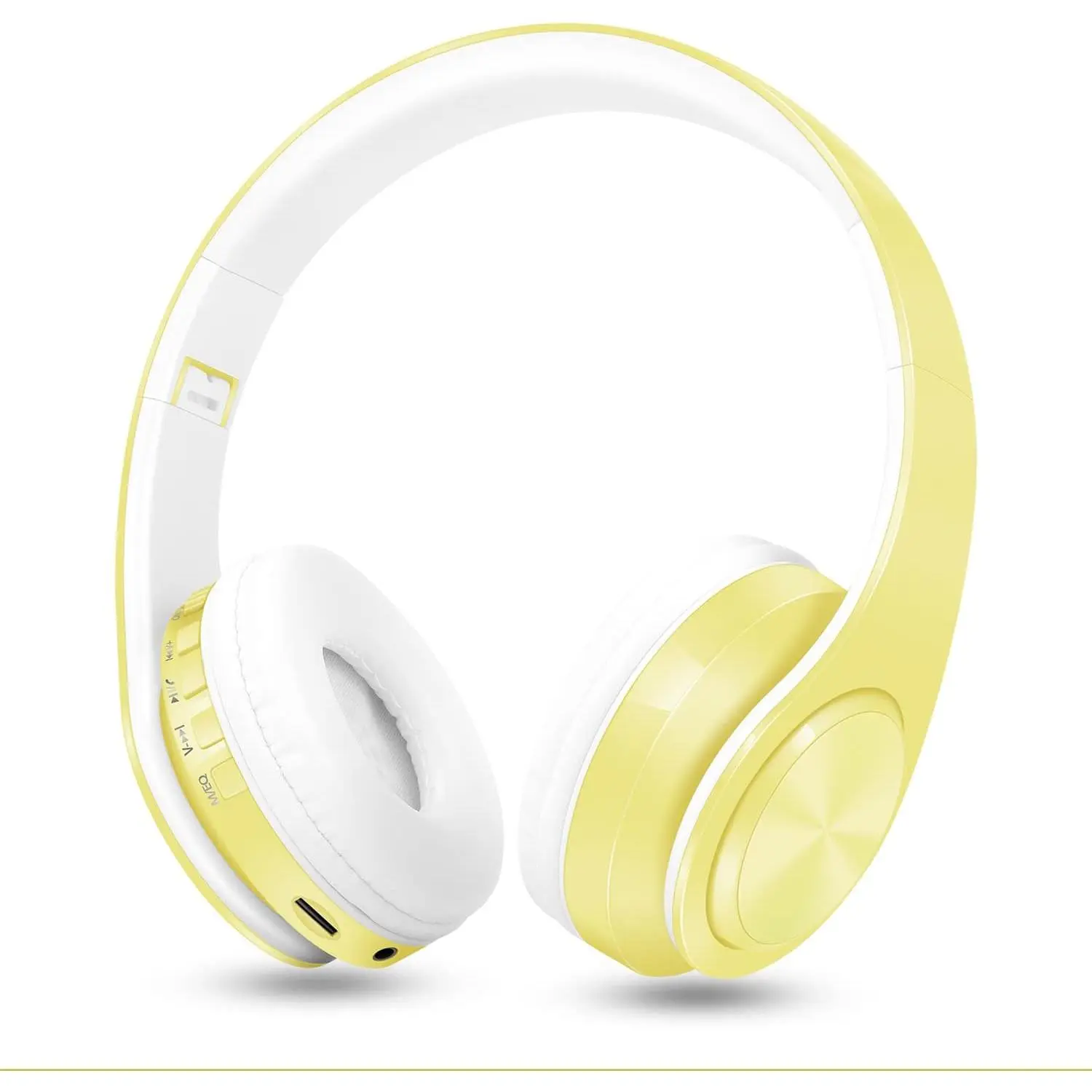 V5.0  Headphones Over-Ear, Foldable  and Wired Stereo Headset  SD/TF, FM for Cell Phone,PC,Soft Earmuffs &Light Weight for Prolonged Wearing (Yellow)