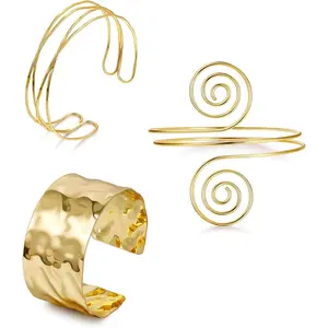 3 count Upper Arm Cuff for Women Adjustable Open Chunky Cuff Bracelets Set  Irregular Boho Coil Arm Cuff Bangle