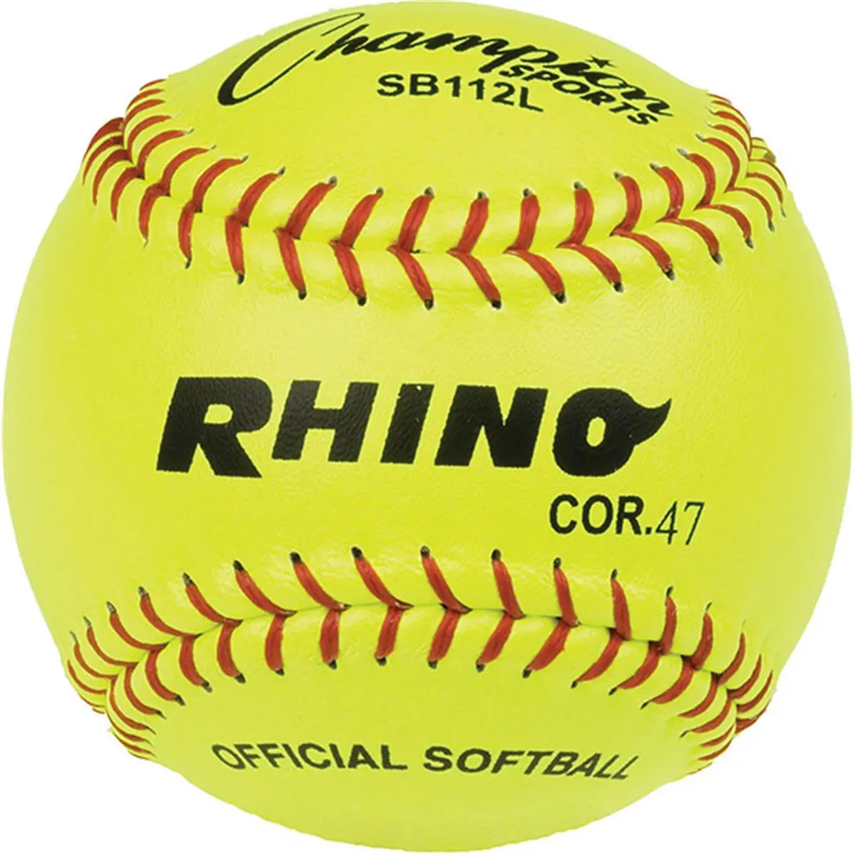 CHAMPION 12in NFHS-Approved Unisex Medium Compression Leather Softball - .47 Cork Core, Optic Yellow Raised Seams, 0.51 Lbs, High Visibility Sport Gear for Fitness Enthusiasts (Outdoor Play, Training)