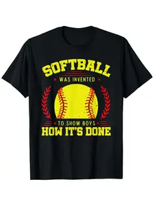 Softball Invention Graphic Men's T-Shirt - Breathable % Cotton, Comfortable Short Sleeve Tee with Softball Design, Perfect for Team Sports & Casual Wear, Black, Sizes S-XXXL