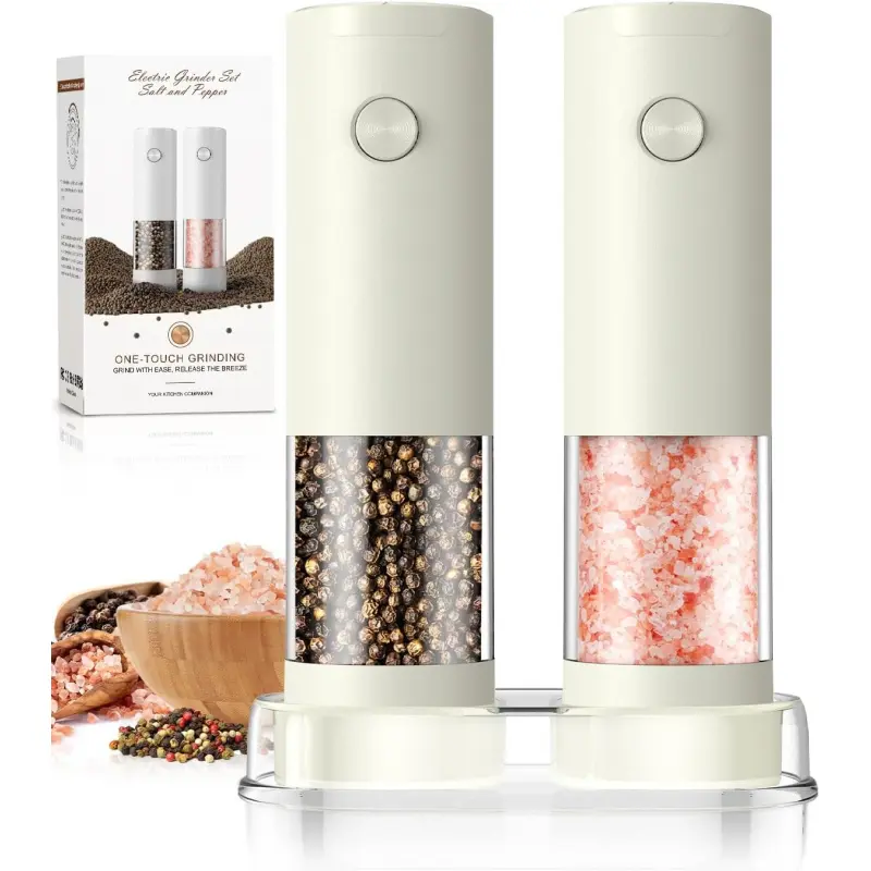 Salt and Pepper Grinder Set Electric Adjustable Coarseness Salt Pepper Grinder Shakers House Warming Gifts Automatic Battery Pepper Mill Shakers Gifts for Women Wedding Registry Must Haves