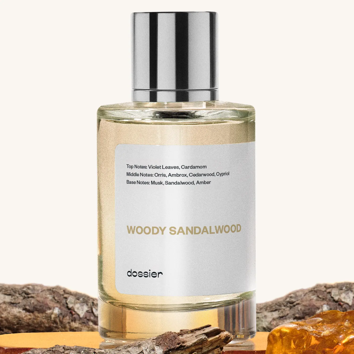 Woody Sandalwood, Dossier, Unisex Perfume, Eau de Parfum, 50ml, Sandalwood, Violet Leaves, Cardamom, Orris, Ambrox, Cedarwood, Musk, Amber