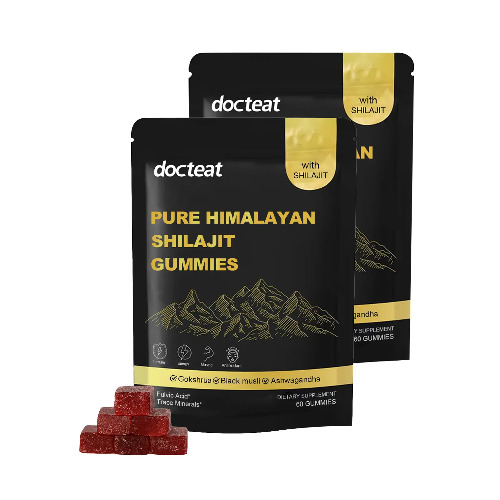 [GRAB 3 NOW] Natural Himalayan Shilajit Chewable Gummies - 60 Pieces Daily Vitamin Supplement for Men & Women, Himalayan Region Pure Extracts Ashwagandha Blend, Gokshura, Black Musli, Energy Boost, Immune Support, Prop 65 Safe, Dietary Fitness Aid, Gummy,