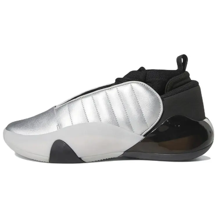 Men's Adidas Harden Volume 7 Lace-Up Athletic Basketball Trainers, Silver Metallic-Black with Metallic Accents, Round Toe, HQ3424, All-Season Casual Shoes