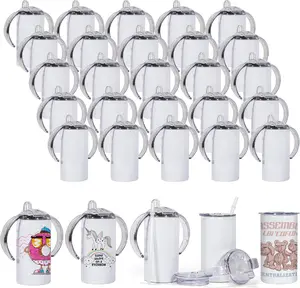 30pcs 12Oz Sublimation Sippy Cup with 2 Lids and Straw Kids Sublimation Sippy Tumblers Stainless Steel Sublimation Todder Water Bottle