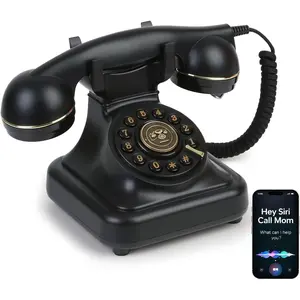 Bluetooth Retro Landline Phone with Voice Assistant, Compatible with Android & iOS, Wireless Physical Home Telephone with Speakerphone & Volume Control, Black