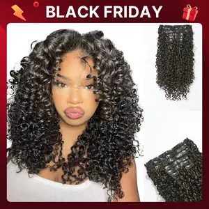 [LIVE]LUVME 100% Virgin Human Hair Extensions Seamless & Invisible Edge Kinky Curly, Burmese Messy Curl Clip-In