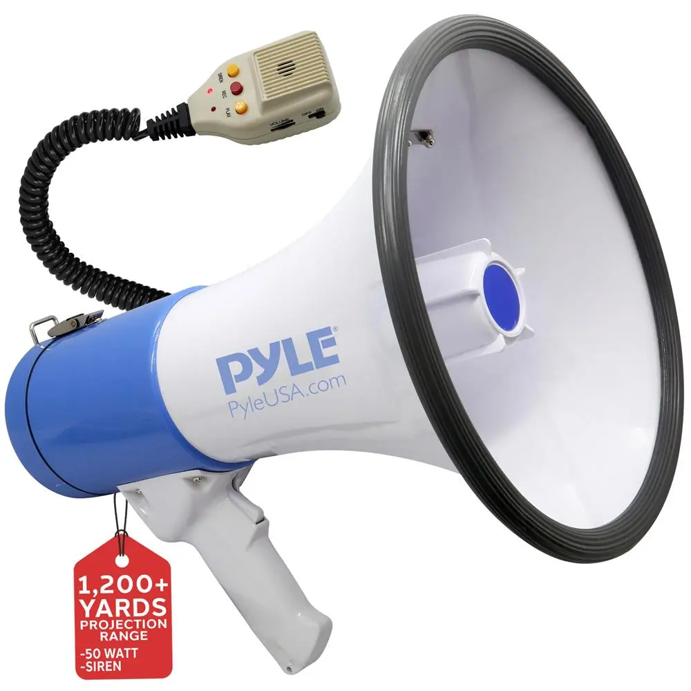 50W Megaphone Speaker | 3600ft Range Rechargeable Loudspeaker with 10-Second Record Function & Wired Microphone - Portable Handheld Speaker for Coaches, Emergency Announcement, Commercial & Outdoor Use