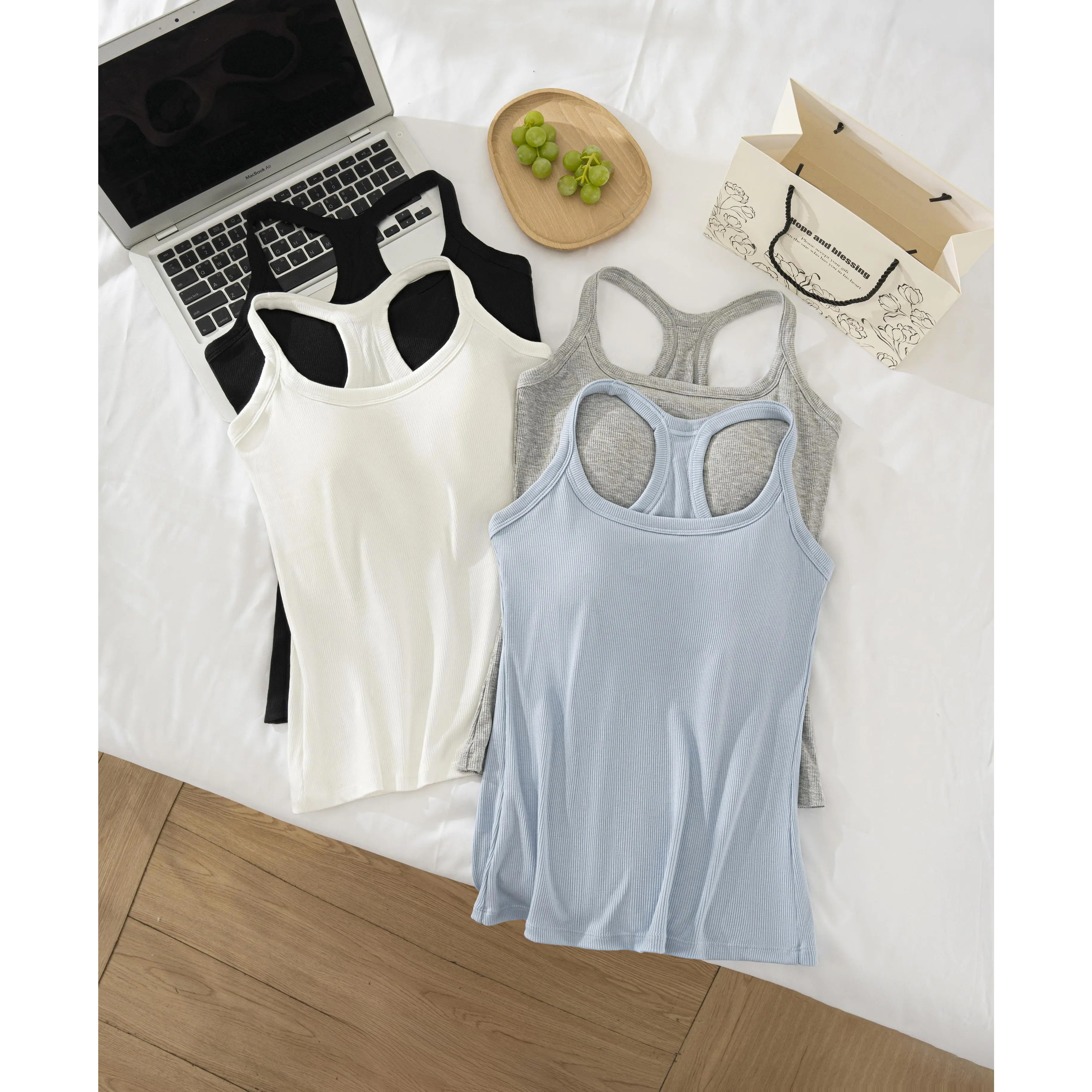 Women's Ribbed Built-in Bra Tank Top| Racerback Cropped Camisole with Removable Pads| Wireless Supportive Workout Yoga Top| Stretchy Athletic Basics Bodyshaper Sleeveless Tee| Comfortable Summer Essential Bra Cami for Everyday Wear Multi-Color