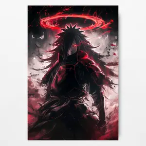 Madara Uchiha Naruto Anime Poster Red Halo Rinnegan Power Glossy Canvas Print Dark Epic Wall Art for Anime Fans