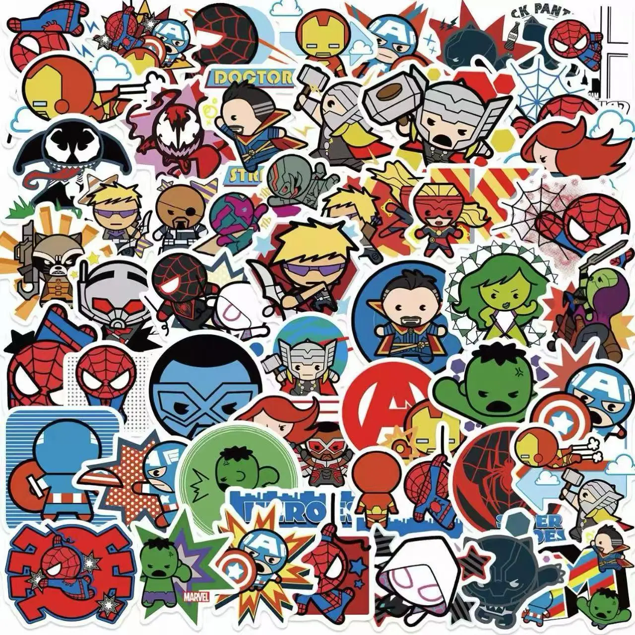 MARVEL Cartoon Version 50pcs Stickers Featuring Marvel Characters for Decoration Journaling & Collectibles Ideal for Fans of the Series