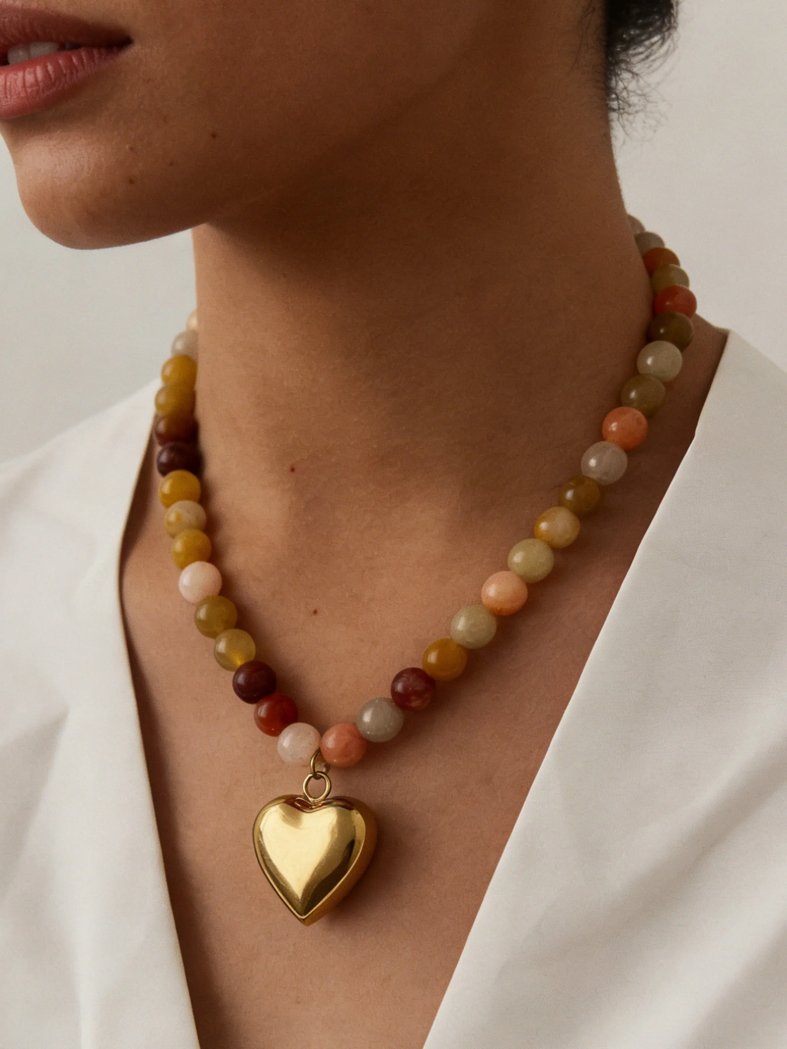 Boho Style Natural Stone Necklace, Handmade Beaded Chain, Heart Pendant, Women's Daily Jewelry, Fashion Accessory, Fashionable Accessory, Daily Wear Necklace, Love Necklace, Dainty Boho Necklace, Dainty necklaces