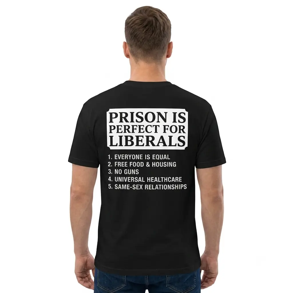 Funny T-shirts, Conservative T-shirts, "Prison is a liberal's perfect home" T-shirts, Republican T-shirts, Supporter T-shirts