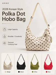 2026 New Korean Style Polka Dot Hobo Bag, Lazy Casual Woven Drawstring Shoulder Tote, Large Capacity Crossbody Purse, Crossbody Bags for Women