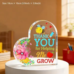 Thank You for Helping Me Grow Acrylic Heart Plaque - Teacher Appreciation Gift, Mom Gift, Desk Decor for Graduation, Birthday & Thanksgiving outdoor dad hone wall art sign bar gardening flat library desktop display aluminium office valentine mother day, M