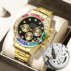 Hollowed-out fake mechanical watch for men, with a luminous calendar display, double-sided butterfly clasp, water-resistant feature, alloy strap, mineral reinforced glass faceplate