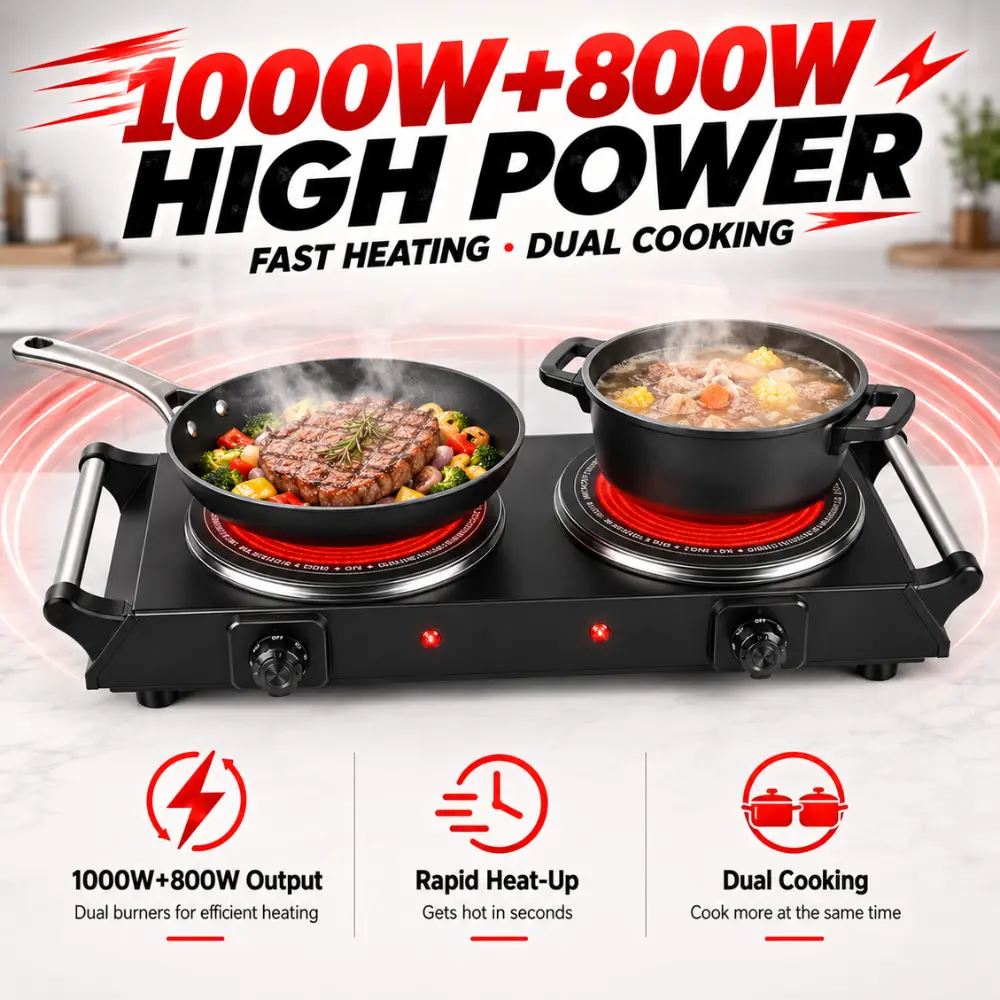 1000W Portable Single Burner Heating Stove Countertop RV Hotplate with 5 Temperature Stepless Adjustments Portable Handles-5559