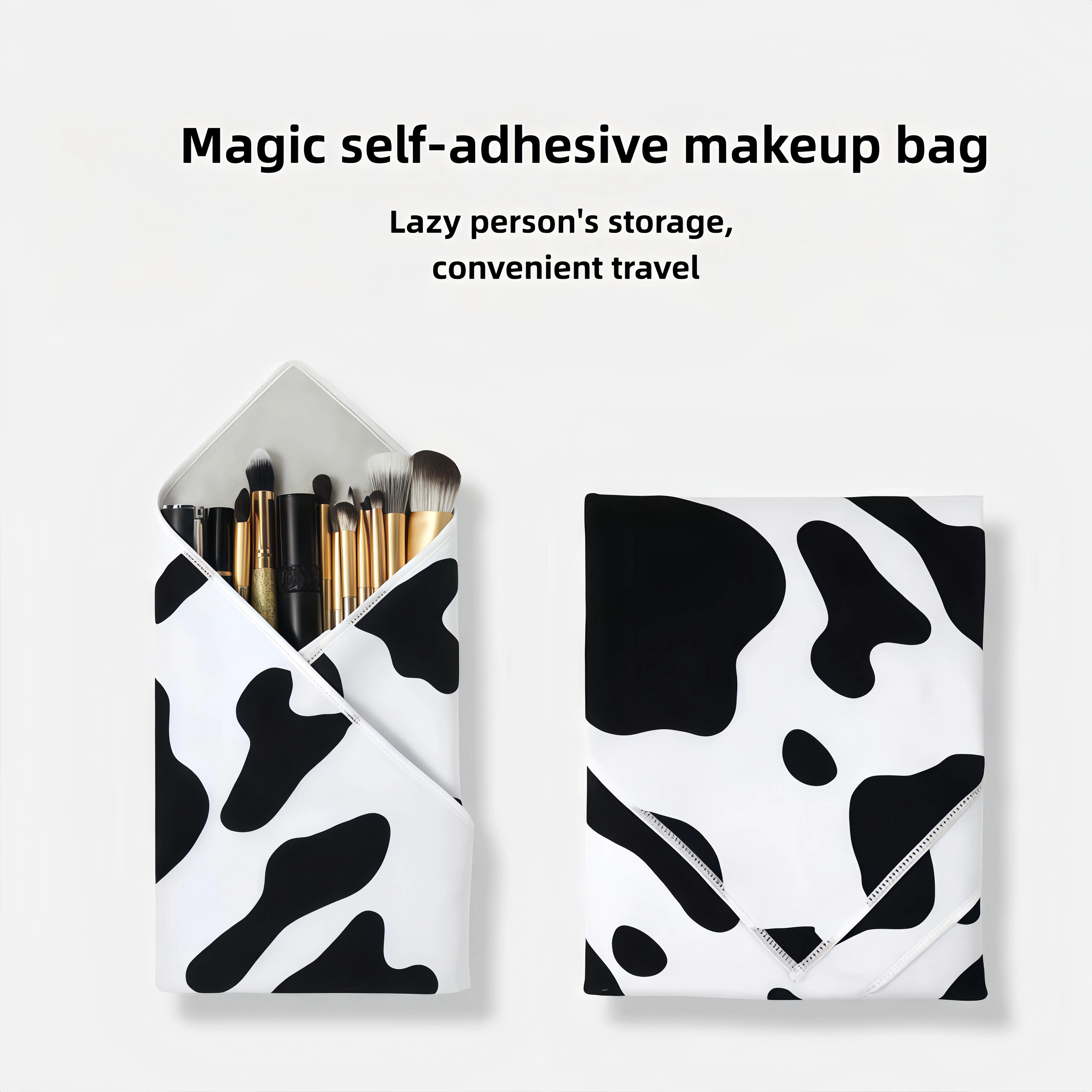 Chic Minimalist Makeup Bag, Foldable Lay-Flat Drawstring Pouch in Magical Cloth - Reusable and Compact Stylish Organiser for Travel, Makeup Organization, Synthetic