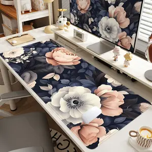 1pc Extra Large Dark Blue Floral Mouse Pad Elegant Desk Pad,Desk Accessories,Computer Keyboard Mousepad with Non - Slip Rubber Base Durable Stitched Edge Perfect Gift for Home and Office