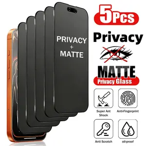 5-Pack Frosted Anti-Spy Tempered Glass Screen Protector, Compatible with iPhone Models, Fingerprint Resistant, 9h Hardness