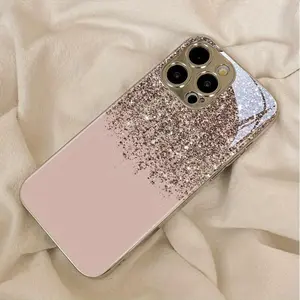 A Fashionable Glitter Tassel Design Phone Case with Electroplated Silver Finish, Compatible with iPhone 17, 16 Pro Max, 16 Plus, 16 Pro/15 Pro Max, 15 Plus, and 15 Pro. It Features a Tempered Glass Design that is Both Stylish and Flexible