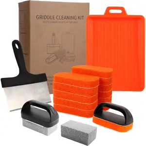 Upgraded Griddle Cleaning Kit for Blackstone 18 count Flat Top Grill Accessories Cleaner Tool Set with Scraper, Heat-Resistant  Spatula Mat with Hanger, Grill Brick, Scouring Pads