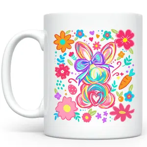 Easter Bunny Ceramic Mug, Coquette Bow Bunny Coffee Mug, Rabbit Tea Cup, Bunny Floral Ceramic Coffee 11Oz 15Oz Mug, Happy Easter Gifts