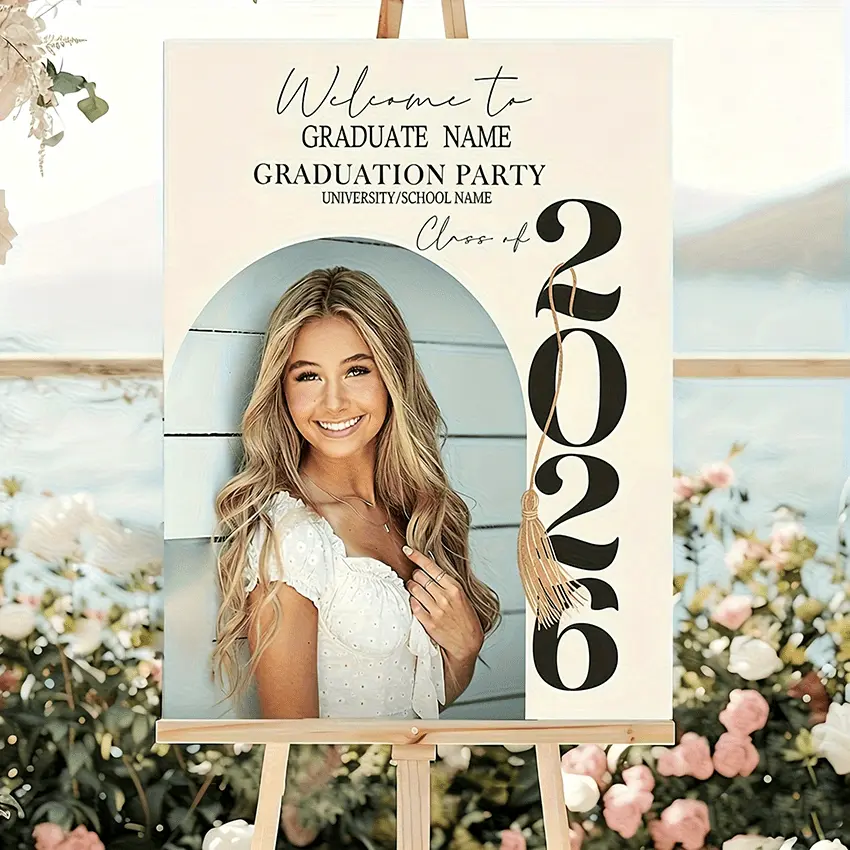Custom Class of 2026 Graduation Welcome Framed Framed Canvas with Wooden Inner Frame, Personalized Photo & Name Sign, Grad Party Decor for Daughter, Fathers's Day, Football Star, Independence Day, Fathers's Day, Football Star, Independence Day, Juneteenth