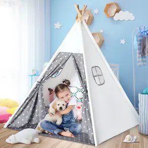 Sumbababy Kids Play Tent for 4-12 Teepee Tent with Lights,Colorful Flags, Perfect Toys Indoor & Outdoor Playing Best Gifts Portable Play Area Playground Set