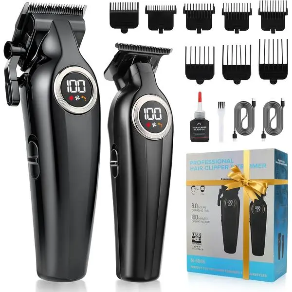 Hair Clippers for Men Professional, Cordless Barber Clippers and Trimmers Set, Electric Clippers for Hair Cutting Kit with LED Display, Gift for Men