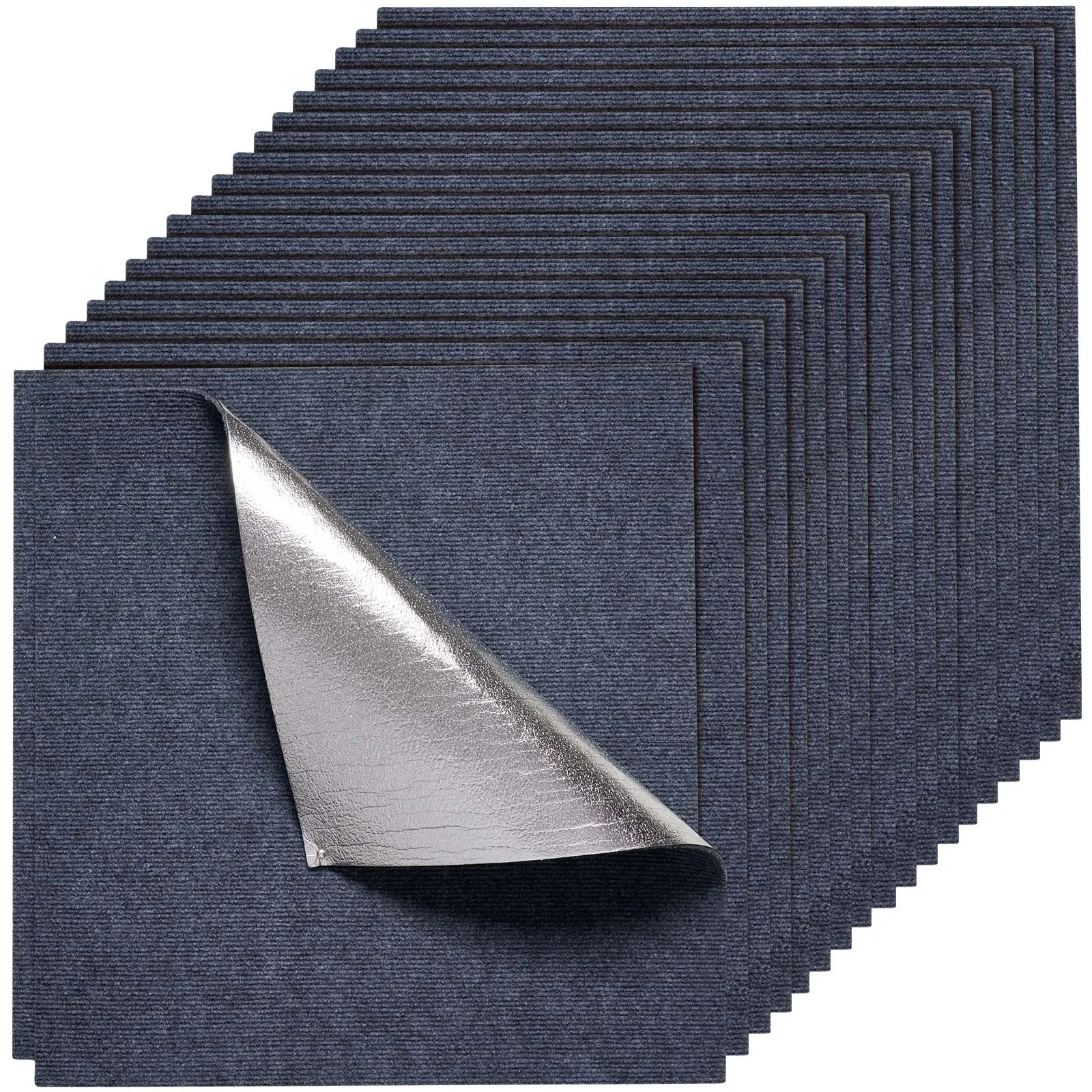 VEVOR Polyester Peel & Stick Adhesive Carpet Tiles, 24x24 in 15-Pack Gray 0.2 inch Soft Padded Indoor Area Rug, 60 sq.ft Seamless Coverage, Quick Install for DIY Projects, Home Decor Rug, Living Room | Father's Day Gift