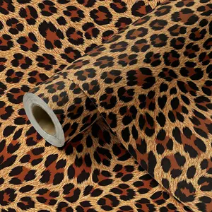 1 Roll 44.5CM(17.5") Vintage Brown Leopard Print Peel And Stick Wallpaper, Self Adhesive Removable Waterproof Vinyl Contact Paper For Home Wall Cabinet Wardrobe Decor