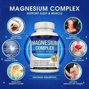 Flash Sale Magnesium 8 Elemental Complex Dietary Supplement - 90 Capsules, 1000mg Chelated (Malate, Taurate) for Easy Absorption, Healthcare Support for Men’s Bone, Muscle Recovery & Sleep