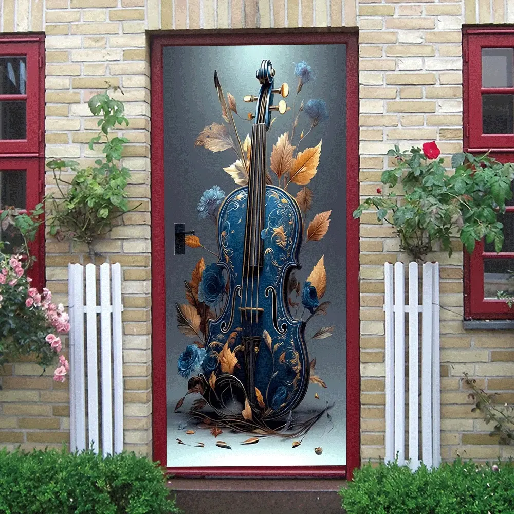 2 European Vintage Violin Wall Stickers Living Room Entrance Decorative Decals Bedroom Warm Self Adhesive Wallpaper Waterproof Removable Art Stickers
