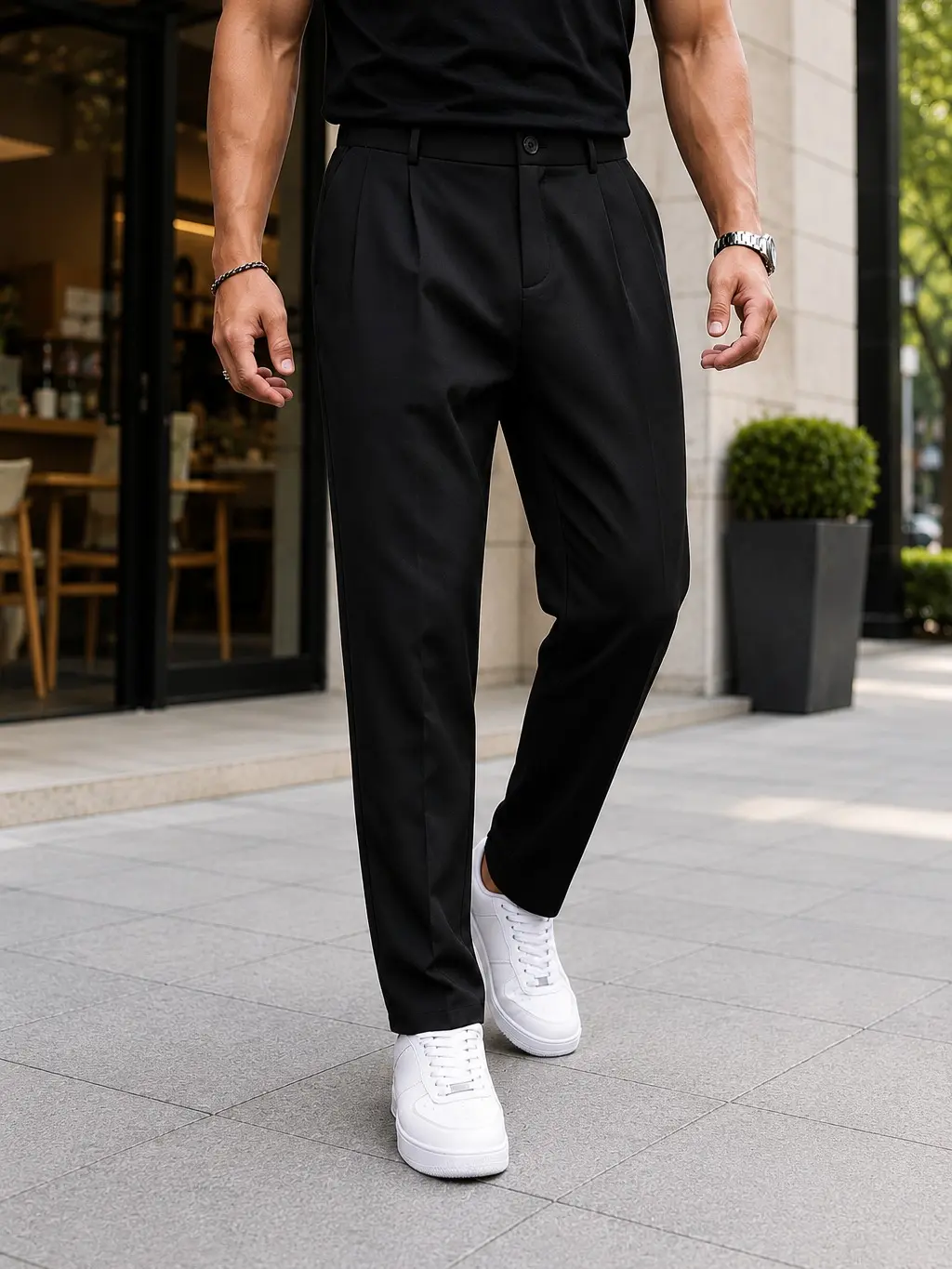 Men's Double Pleated Dress Pants Regular Waist Tapered Fit Non-Stretch Wrinkle Free Business Casual Trousers Classic Drape Fabric Menswear Natural Beige Outfit Office