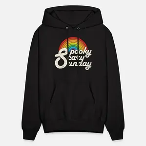 Spooky Scary Sunday Rainbow Print Mens Hoodie Loose Comfortable Cotton Blend Round Neck Long Sleeve Sweatshirt For All Seasons Wear