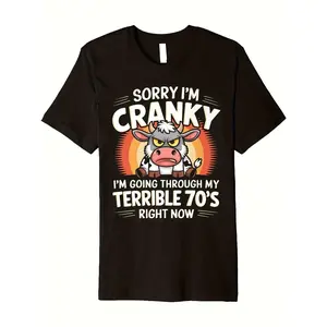 Retro 70s Vintage T-Shirt with Funny "Terrible 70's" Slogan & 70s Music Icons/Cow Graphic - Heavyweight 220gsm Cotton Tee for Men & Women - Unisex Casual Round Neck Shirt for 70s Themed Parties & Casual Attire
