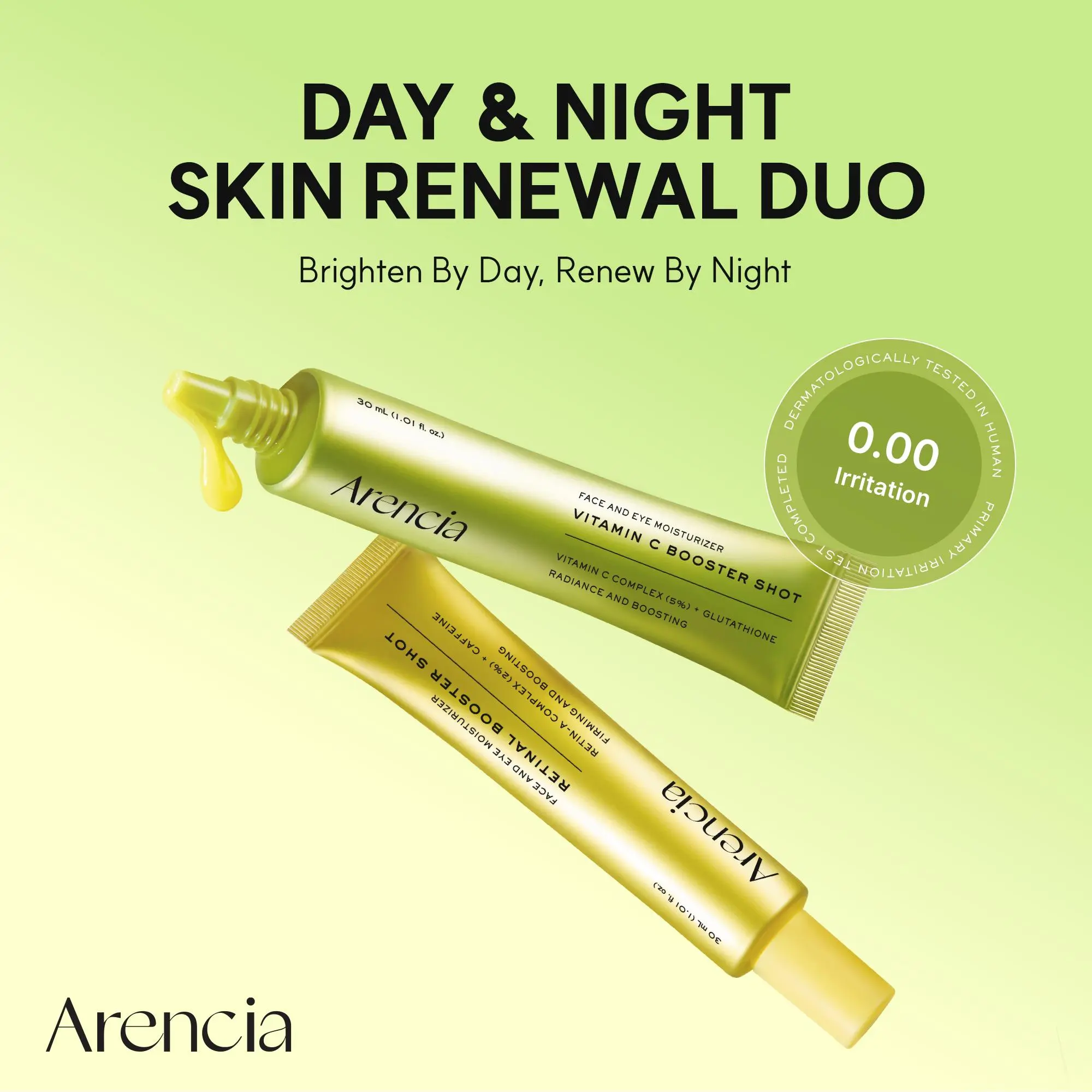 Booster Shot Skin Renewal Duo - Vitamin C & Retinal for Day And Night Brightening, Pore Minimizing, Moisturizing, and Fades Dark Spots