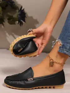 Women's Spring & Fall PU Leather Loafers Casual Shoes, Round Toe Slip-On Flats, Comfortable Lightweight Design for Daily Wear